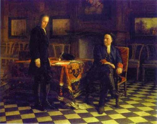 Peter the Great Interrogating the Tsarevich Alexei Petrovich at Peterhof,, Nikolai Ge